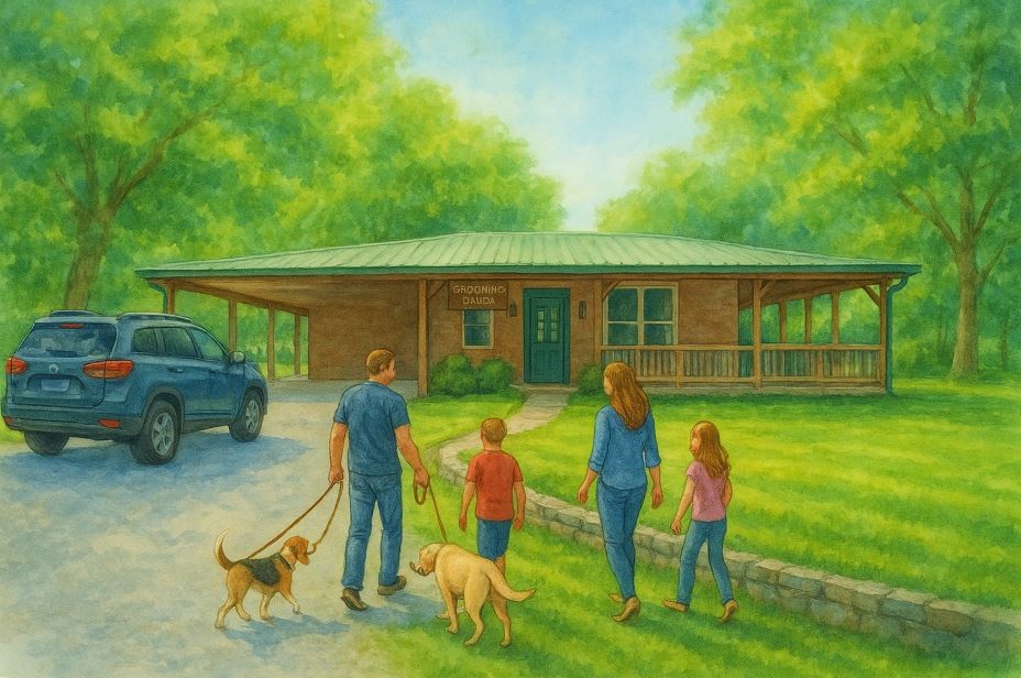 Family arriving at Rockvale Pets with dogs