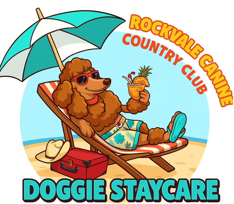 Rockvale Canine Country Club dog lounging logo